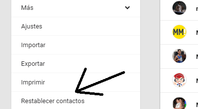 restablecer contactos en Gmail